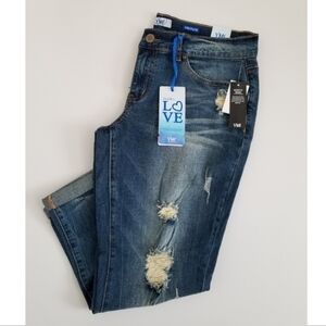 YMI distressed, novelty blue,  cuffed anklet jeans